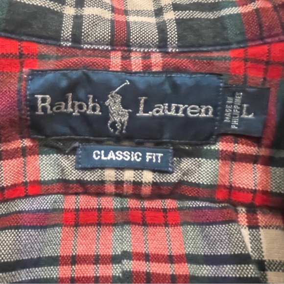 Vintage Ralph Lauren Classic Fit Plaid Flannel Button Down Shirt Men Large Red - Picture 5 of 7